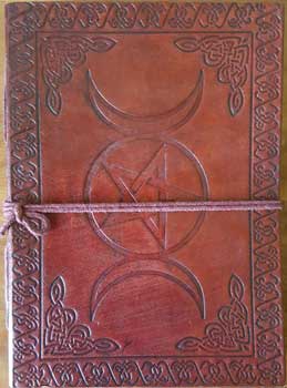 5" X 7" Triple Moon Pentagram Leather Blank Book W-cord - Nakhti By Kali J.N.S