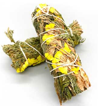 4" Cedar & Yellow Sinuata Smudge Stick
