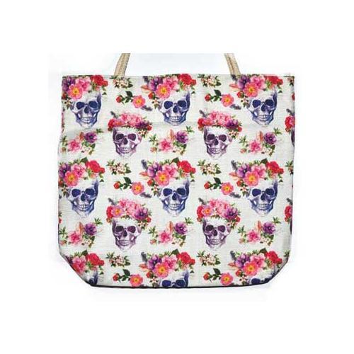 14" X 16" Skull & Roses Jute Tote Bag - Nakhti By Kali J.N.S