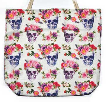 14" X 16" Skull & Roses Jute Tote Bag - Nakhti By Kali J.N.S