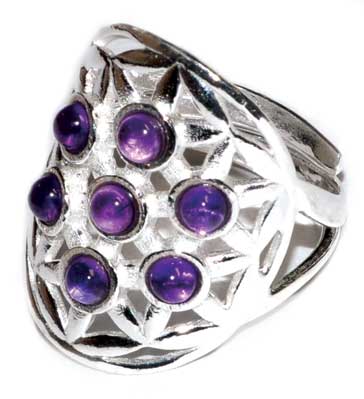 20mm Flower Of Life Amethyst Adjustable Ring - Nakhti By Kali J.N.S