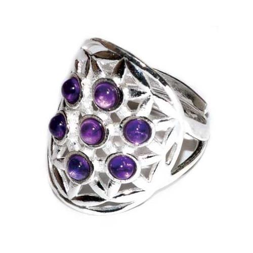 20mm Flower Of Life Amethyst Adjustable Ring - Nakhti By Kali J.N.S