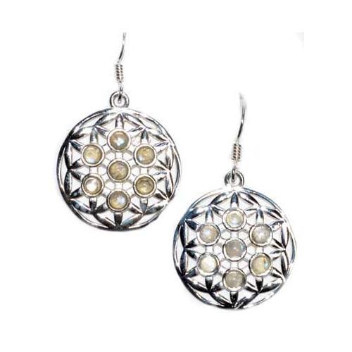 22mm Flower Of Life Rainbow Moonstone Earrings - Nakhti By Kali J.N.S