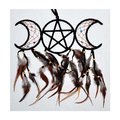 3 1-2" X 9" Black Triple Moon Dream Catcher - Nakhti By Kali J.N.S