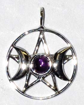 3-4" Triple Goddess Pentagram Amethyst Sterling - Nakhti By Kali J.N.S