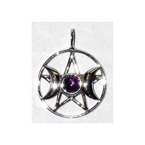 3-4" Triple Goddess Pentagram Amethyst Sterling - Nakhti By Kali J.N.S