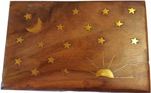 4" X 6" Stars & Moon Brass Inlay Box - Nakhti By Kali J.N.S