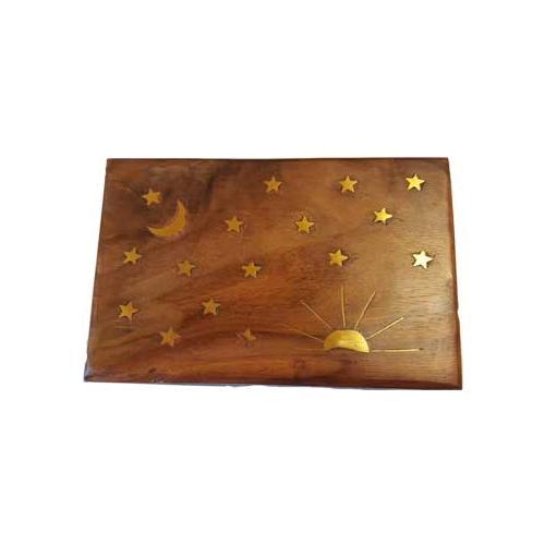 4" X 6" Stars & Moon Brass Inlay Box - Nakhti By Kali J.N.S