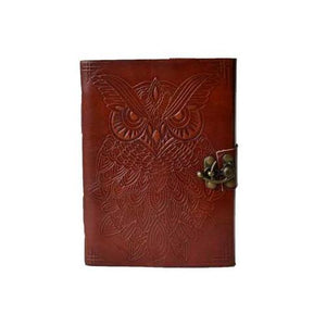 5" X 7" Owl Leather Blank Book W- Latch - Nakhti By Kali J.N.S