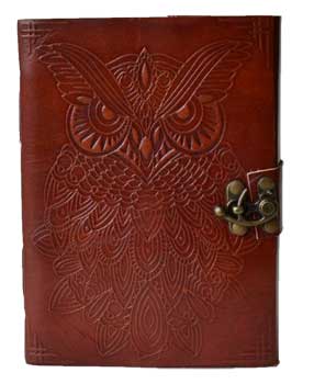 5" X 7" Owl Leather Blank Book W- Latch - Nakhti By Kali J.N.S