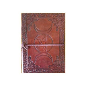5" X 7" Triple Moon Pentagram Leather Blank Book W-cord - Nakhti By Kali J.N.S