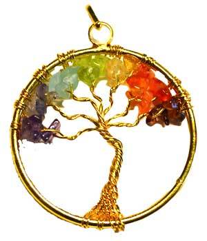 7 Chakra Tree Of Life Pendant Gold Tone - Nakhti By Kali J.N.S