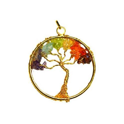 7 Chakra Tree Of Life Pendant Gold Tone - Nakhti By Kali J.N.S