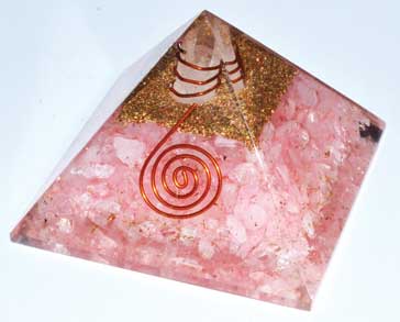 70mm Orgone Rose Quartz & Quartz Point Pyramid - Nakhti By Kali J.N.S