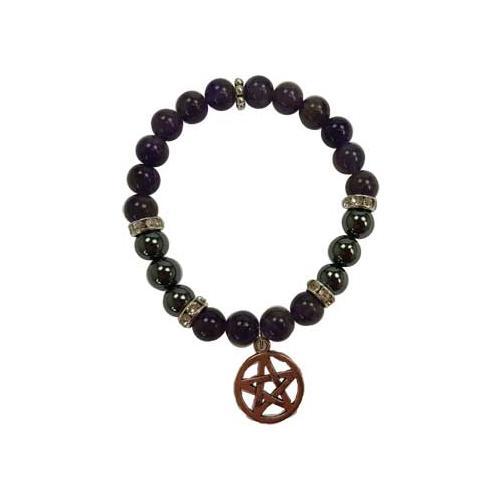 8mm Amethyst- Hematite With Pentagram - Nakhti By Kali J.N.S