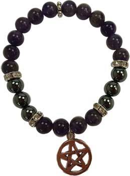 8mm Amethyst- Hematite With Pentagram - Nakhti By Kali J.N.S