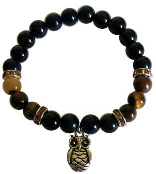 8mm Blue & Yellow Tiger Eye With Owl - Nakhti By Kali J.N.S