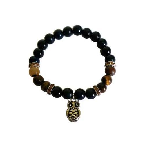 8mm Blue & Yellow Tiger Eye With Owl - Nakhti By Kali J.N.S