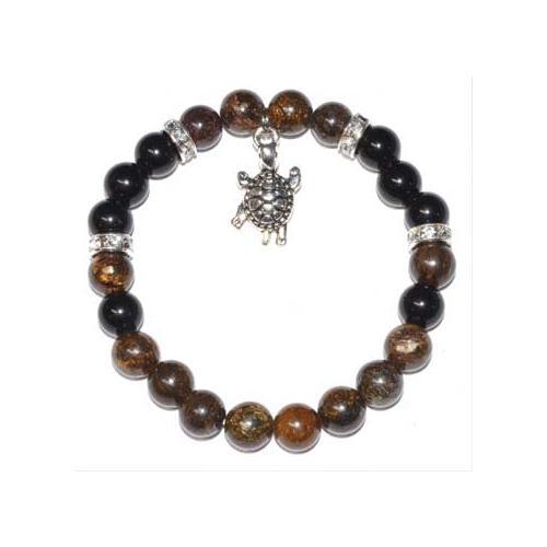 8mm Bronzite & Rainbow Obsidian With Turtle - Nakhti By Kali J.N.S