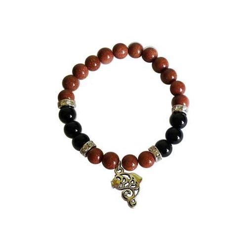 8mm Gold Sandstone (synthetic)- Black Onyx With Fish Bracelet - Nakhti By Kali J.N.S