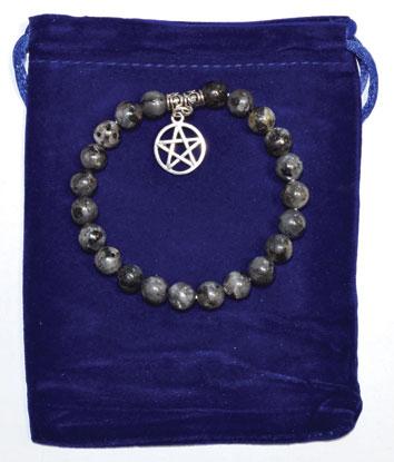 8mm Larvikite & Pentagram Bracelet - Nakhti By Kali J.N.S