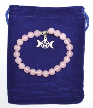 8mm Rose Quartz & Triple Moon Bracelet - Nakhti By Kali J.N.S