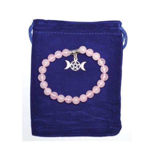 8mm Rose Quartz & Triple Moon Bracelet - Nakhti By Kali J.N.S