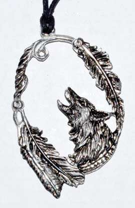 Wolf With Feathers Amulet 3 1-4"