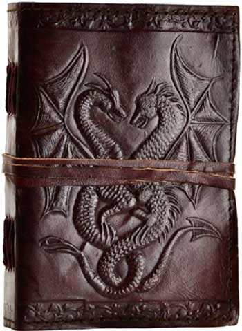 Double Dragon Leather Blank Book W- Cord