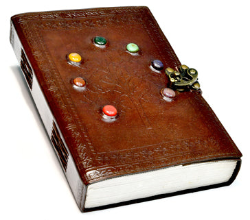 Tree Of Life Chakra Stones Leather Blank Book W- Latch