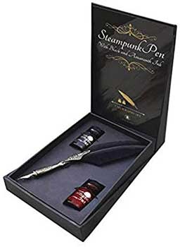 Steampunk Pen With Black & Amaranth Ink Calligraphy Set