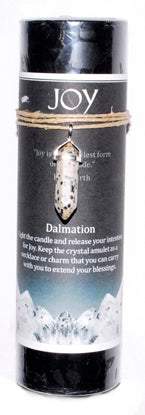 Joy Pillar Candle With Dalmation Jasper Pendant