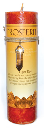 Prosperity Pillar Candle With Tiger Eye Pendant
