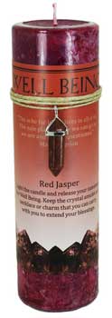 Well Being Pillar Candle Withred Jasper Pendant