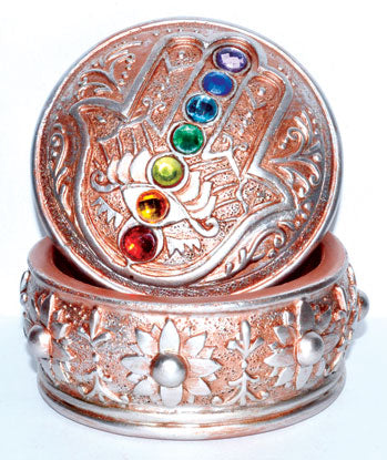 3" Hamsa W Chakra Stones Box