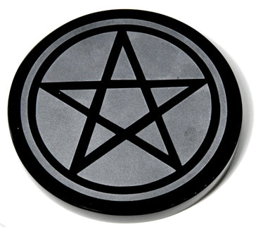 4" Obsidian, Black Pentagram Altar Tile