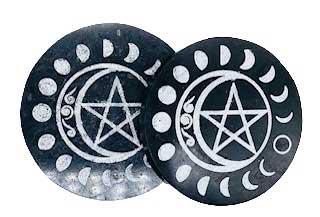 (set Of 2) 3" Black Tourmaline Pentagram- Moon Coaster