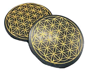 (set Of 2) 3" Black Tourmaline Flower Of Life Coaster