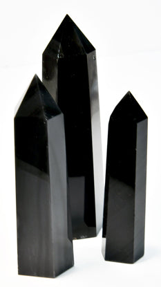 1 Lb 3-4"  Obsidian, Balck W Silver Stripes Obelisk