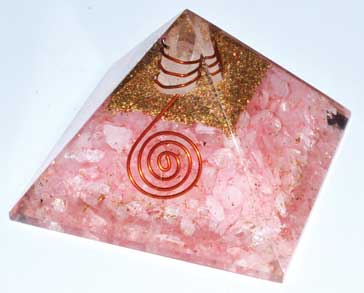 65mm Orgone Rose Quartz & Quartz Point Pyramid