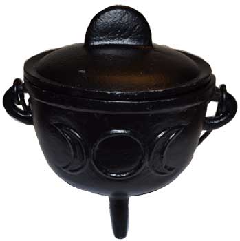 5" Cast Iron Cauldron W- Lid Triple Moon