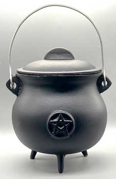 8" Pentagram Cast Iron Cauldron W- Lid
