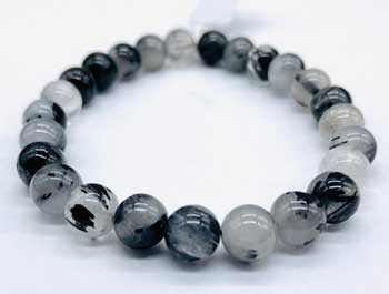 5-6mm Quartz W Black Rutile Bracelet