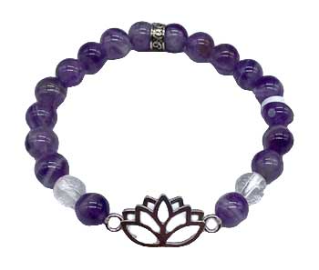 8mm Chevron Amethyst, Quartz, Lotus Bracelet