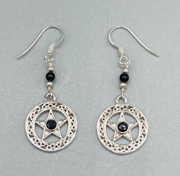 16mm Black Obsidian Pentagram Earrings