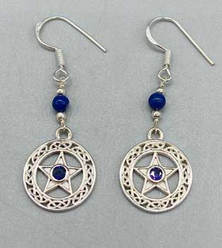 16mm Lapis Pentagram Earrings