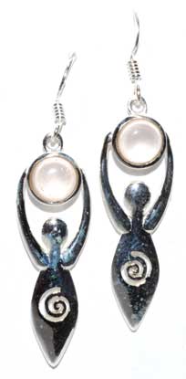 Goddess With Rose Quartz Moon Earrings