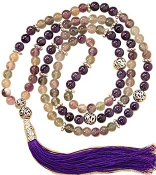 Fluorite & Amethyst Ball Elastic Mala
