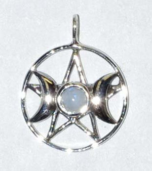 Triple Goddess Pentagram Moonstone Sterling 11-16"