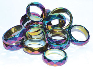 Rainbow Magnetic Hematite Faceted Rings (50-bag)